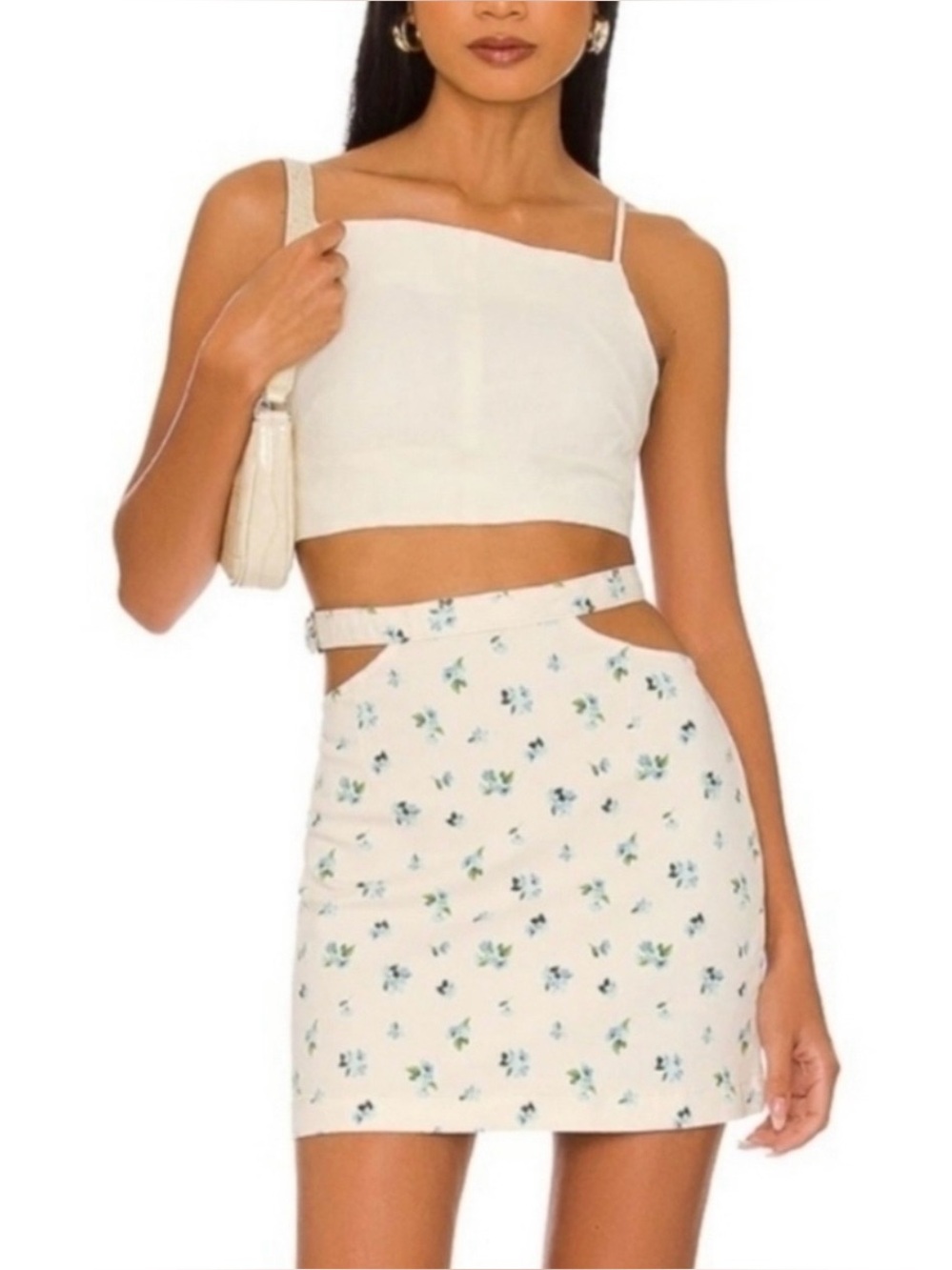 NWT WeWoreWhat Ivory Watercolor Ditsy Floral Mini Skirt, Size Medium